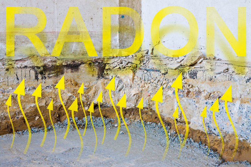 radon gas escaping through cracks in the foundation